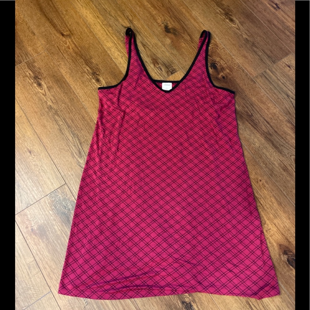 Soma Gown Pajamas Sz Large L Red Plaid Slender Straps Built in Bra Women's